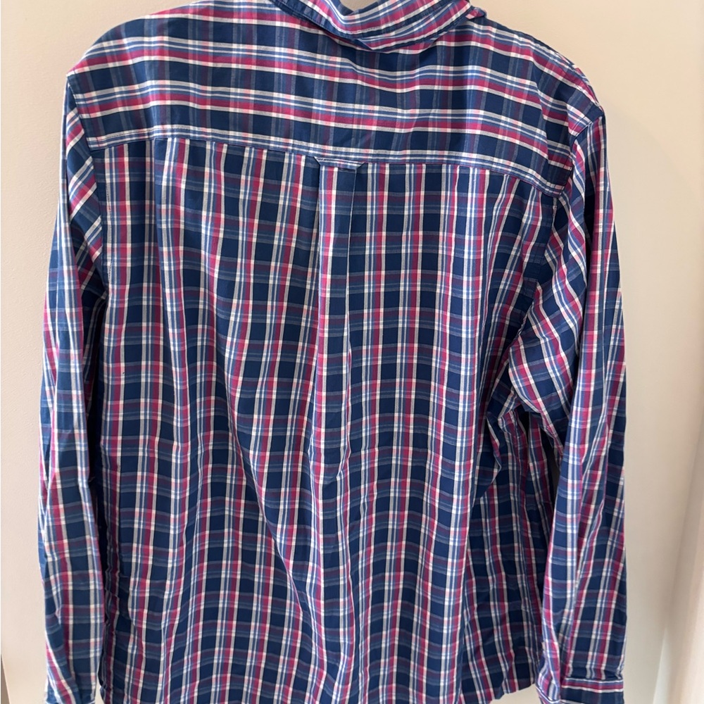 Chaps Men's Navy and Pink Plaid Button-Down Shirt - Picture 4 of 4